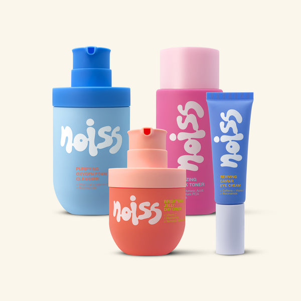 NOISS Full Routine set with foam cleanser, toner, day cream, and eye cream