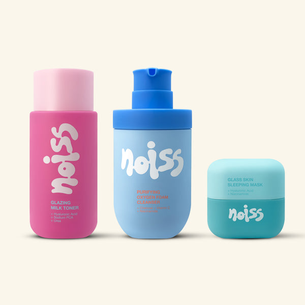 NOISS Night Mode set with foam cleanser, toner, and sleeping mask